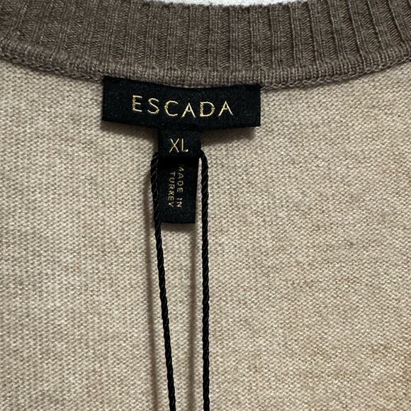 Escada Wool Blend Taupe Cream Sleeveless Sweater Vest XL Designer NWT Neutral - Picture 8 of 16